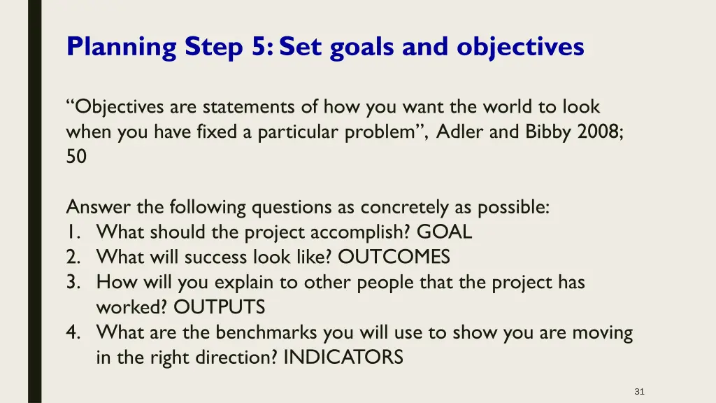 planning step 5 set goals and objectives