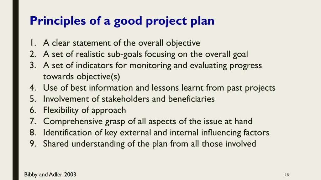 principles of a good project plan