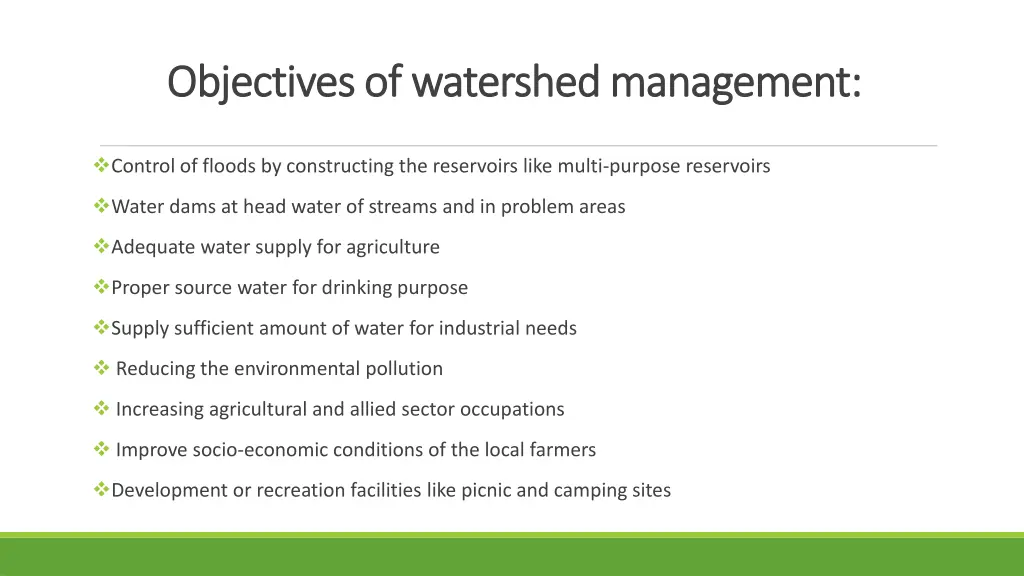 objectives of watershed management objectives