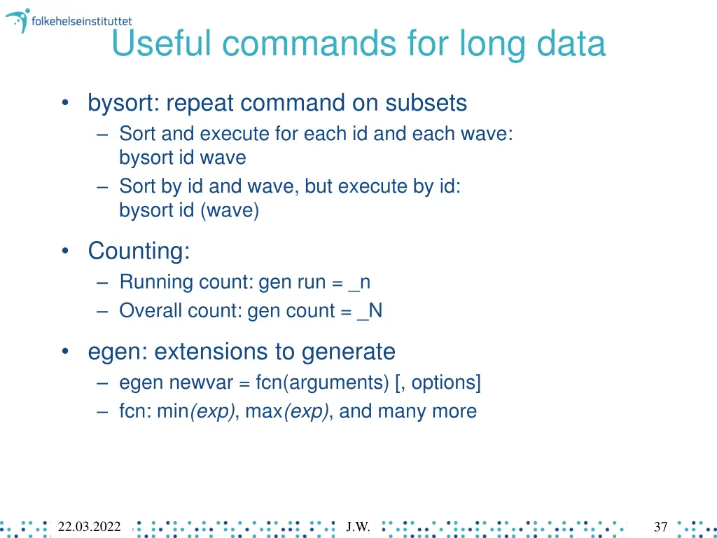 useful commands for long data 1