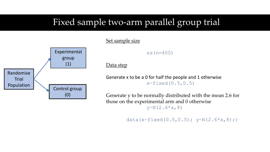 fixed sample two arm parallel group trial