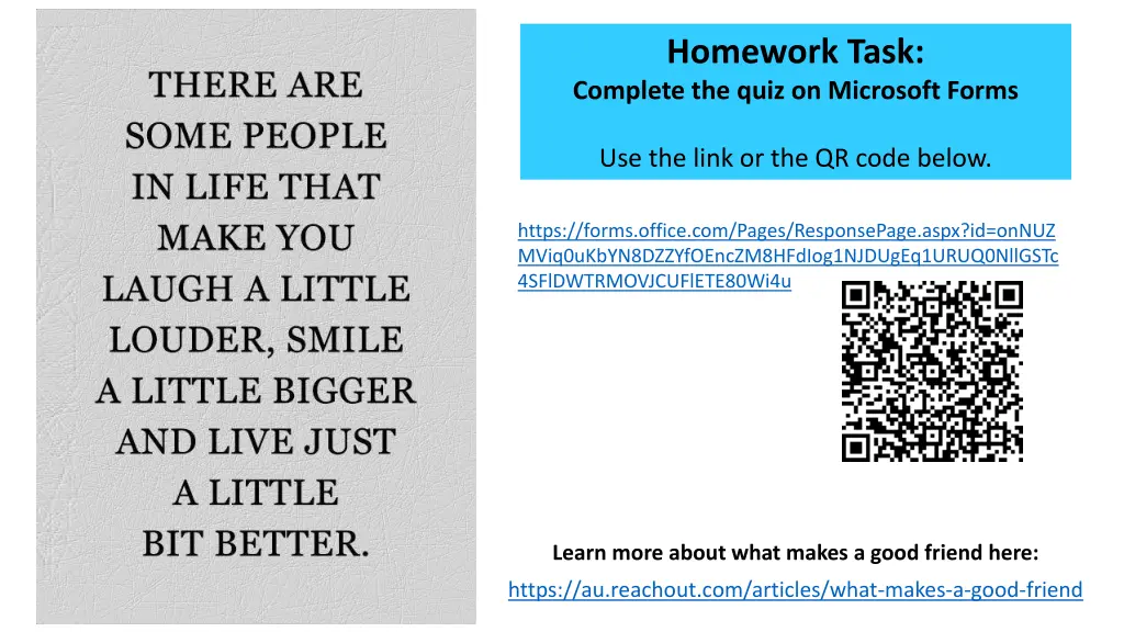 homework task complete the quiz on microsoft forms