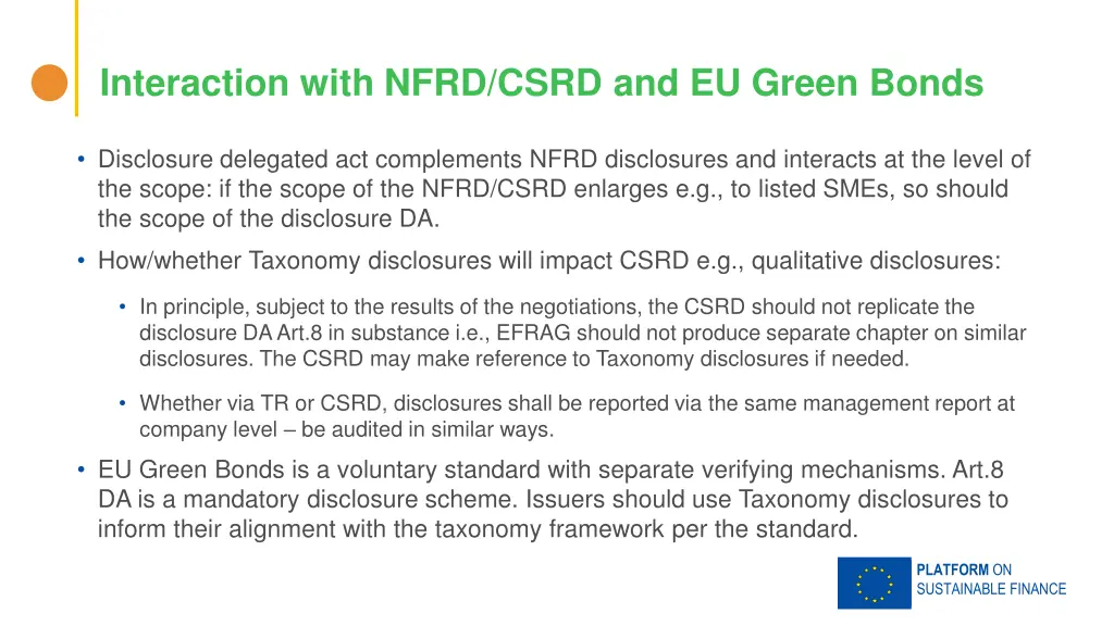 interaction with nfrd csrd and eu green bonds