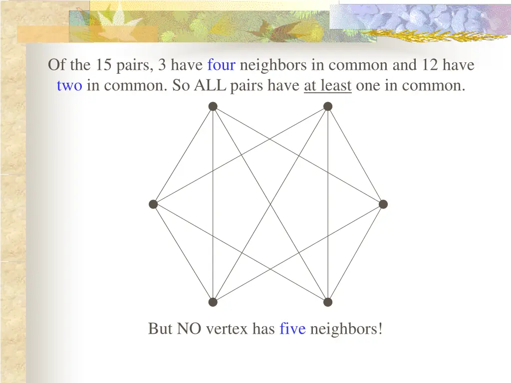 of the 15 pairs 3 have four neighbors in common