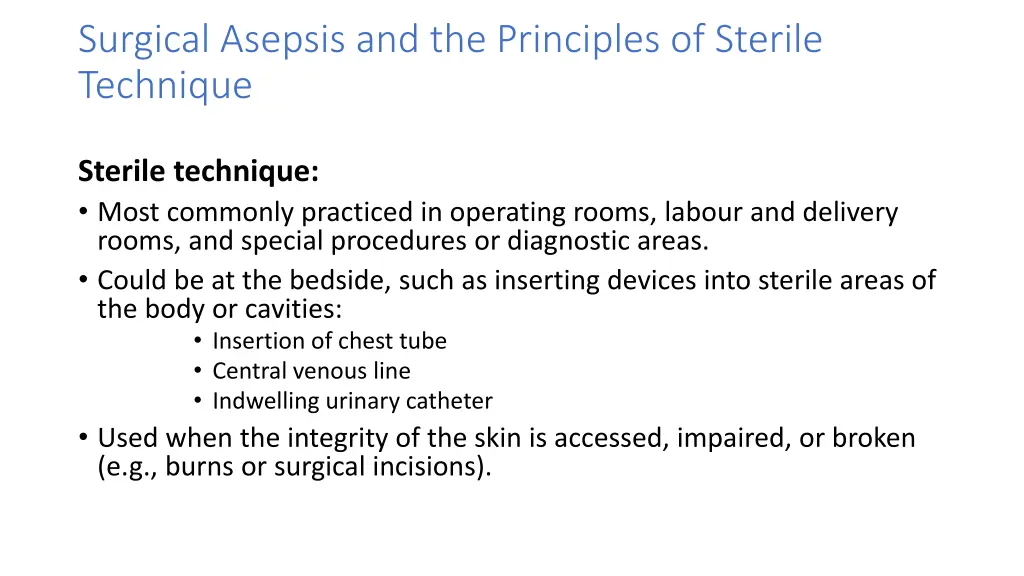 surgical asepsis and the principles of sterile