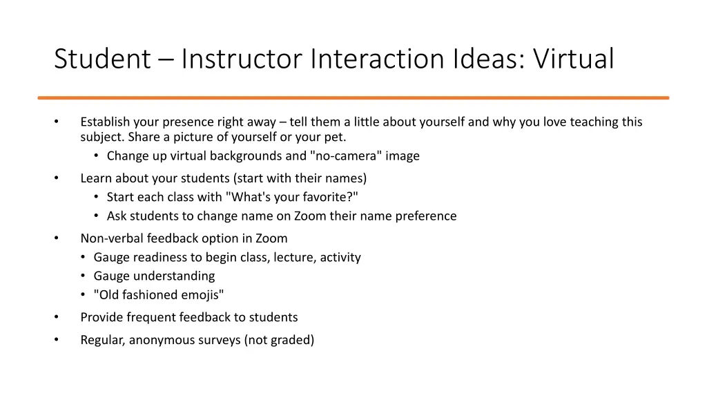 student instructor interaction ideas virtual