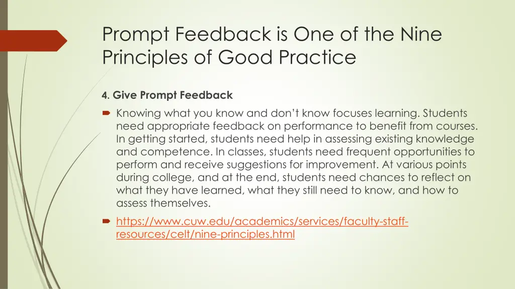 prompt feedback is one of the nine principles