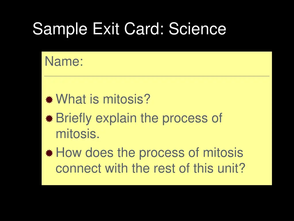 sample exit card science