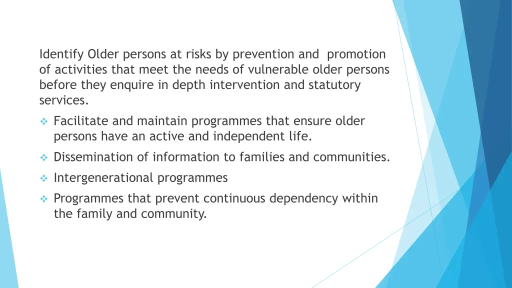 identify older persons at risks by prevention