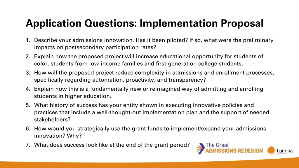 application questions implementation proposal