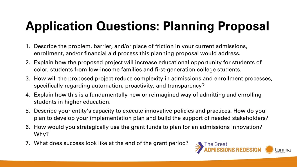 application questions planning proposal