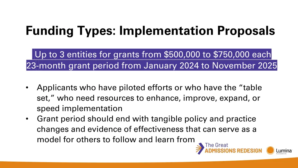 funding types implementation proposals