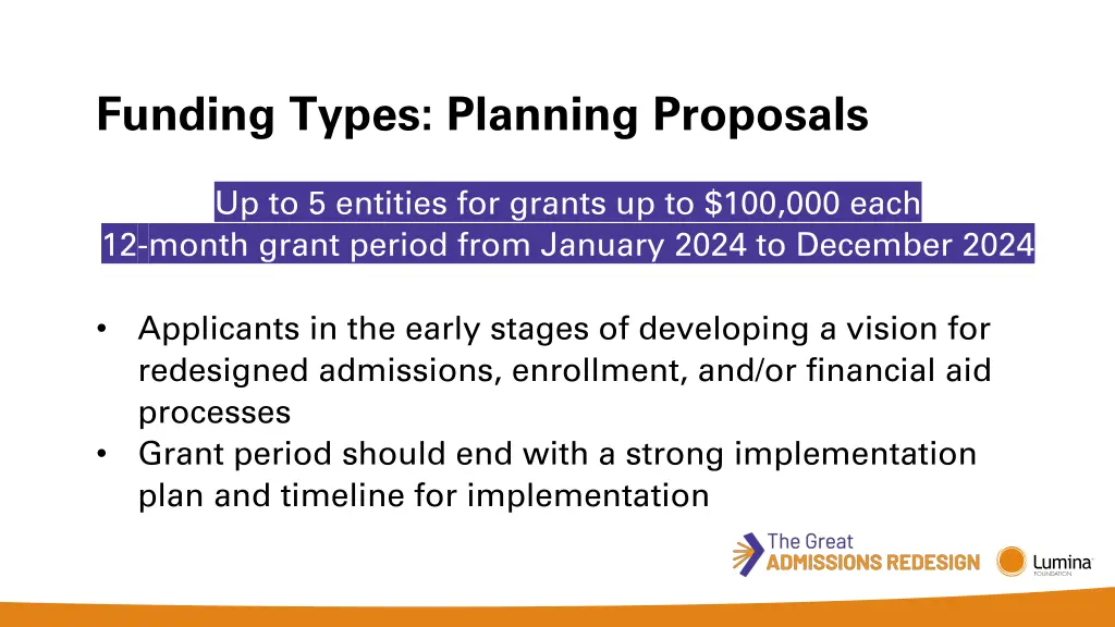 funding types planning proposals