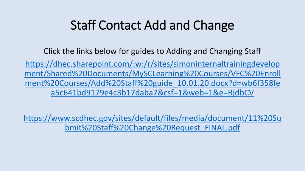 staff contact add and change staff contact