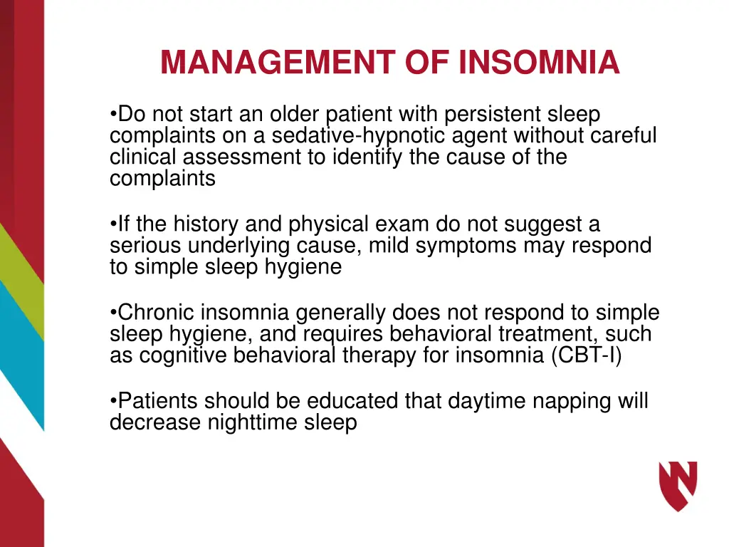 management of insomnia