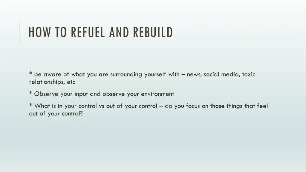 how to refuel and rebuild