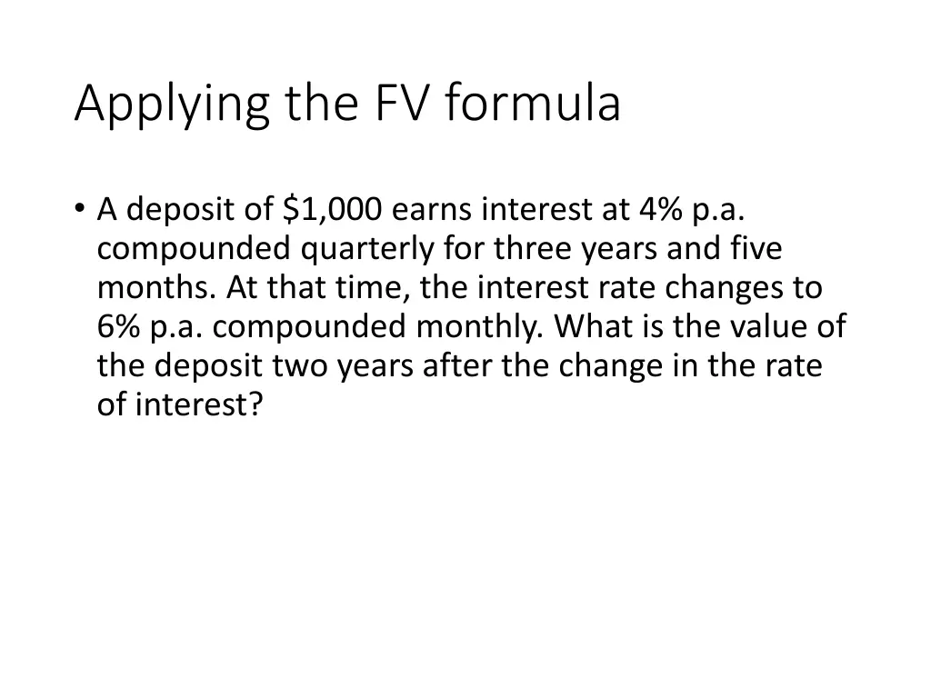 applying the fv formula