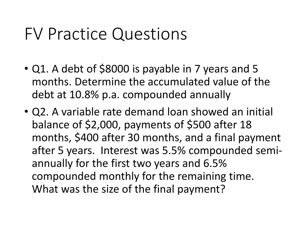 fv practice questions