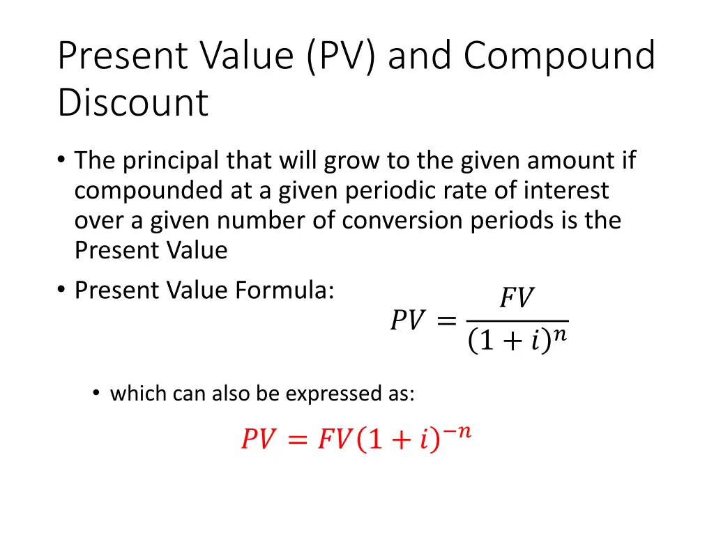 present value pv and compound discount