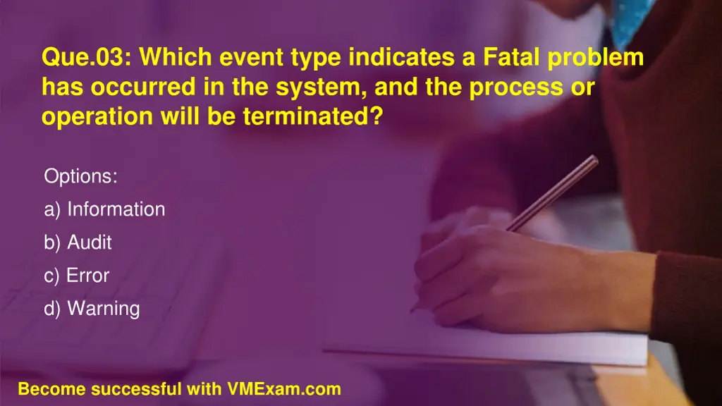 que 03 which event type indicates a fatal problem