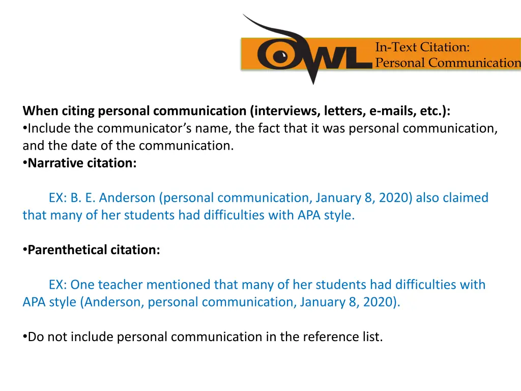 in text citation personal communication