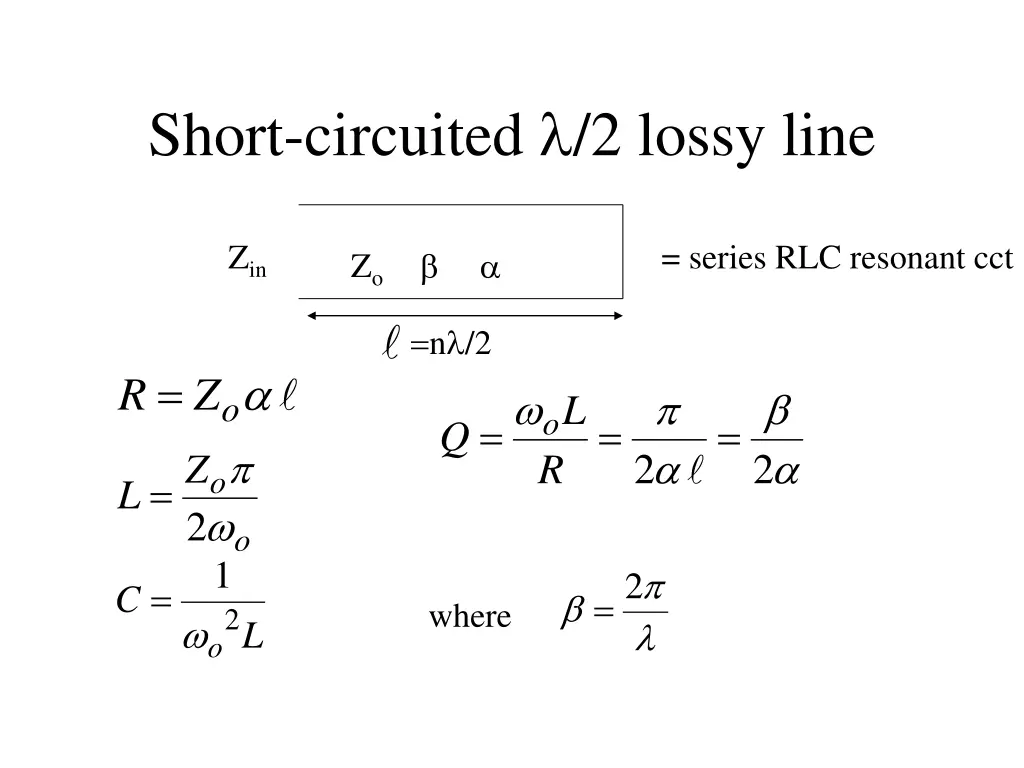 short circuited 2 lossy line