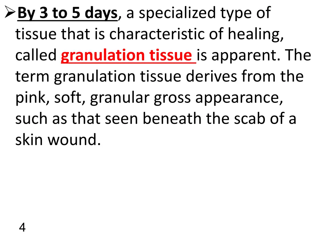 by 3 to 5 days a specialized type of tissue that