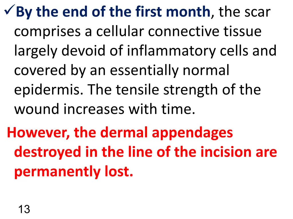 by the end of the first month the scar comprises