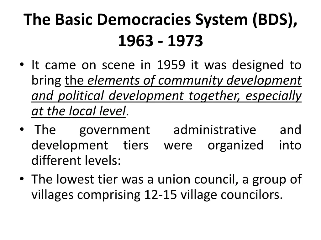 the basic democracies system bds 1963 1973