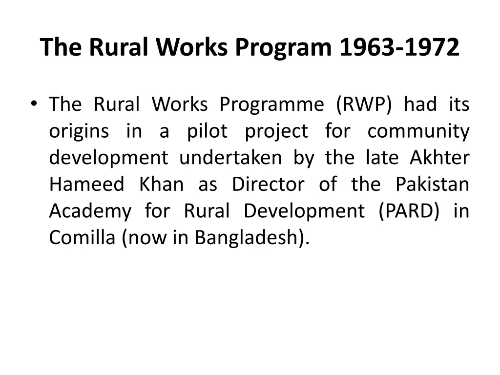 the rural works program 1963 1972