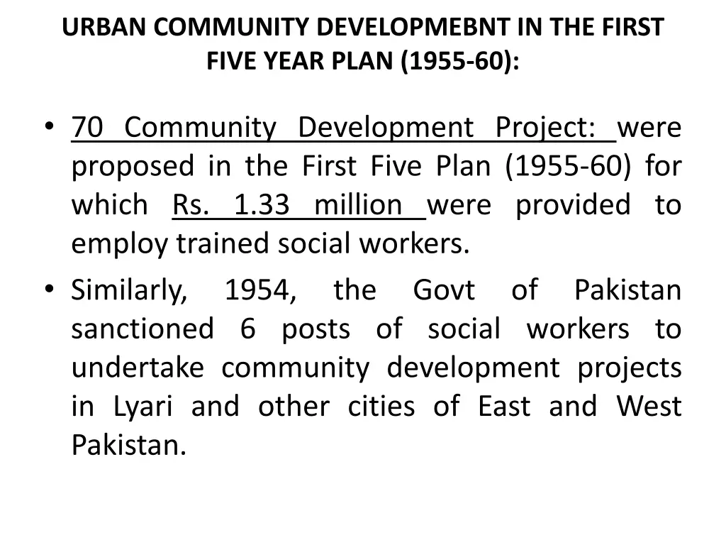 urban community developmebnt in the first five