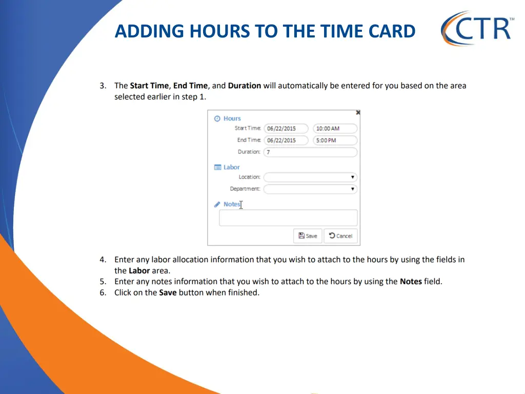 adding hours to the time card