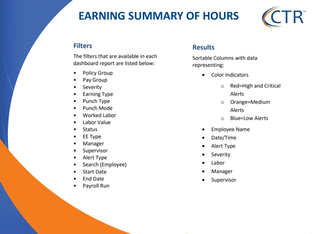 earning summary of hours 1