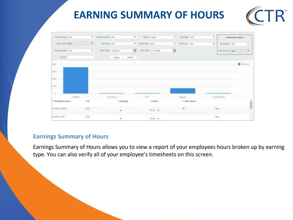 earning summary of hours