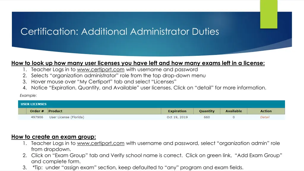 certification additional administrator duties