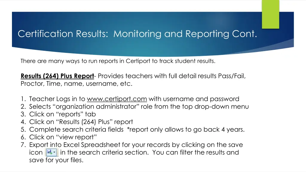 certification results monitoring and reporting 1