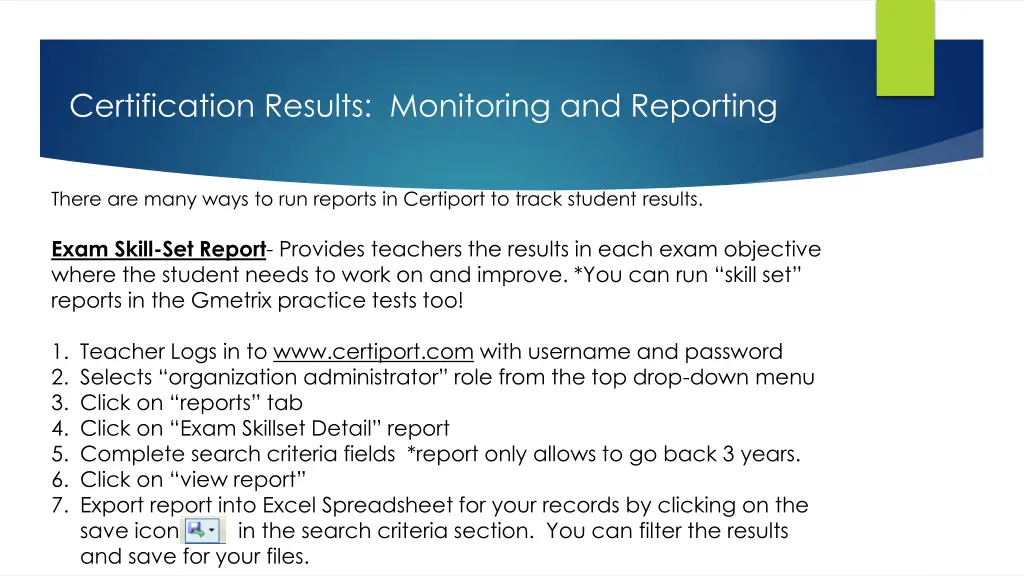 certification results monitoring and reporting 2