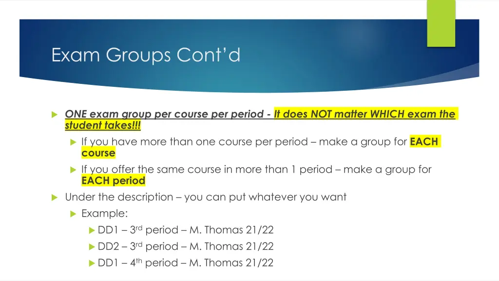 exam groups cont d