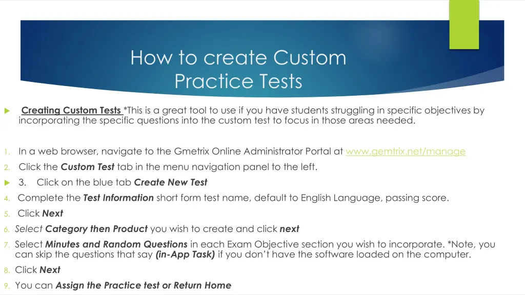 how to create custom practice tests