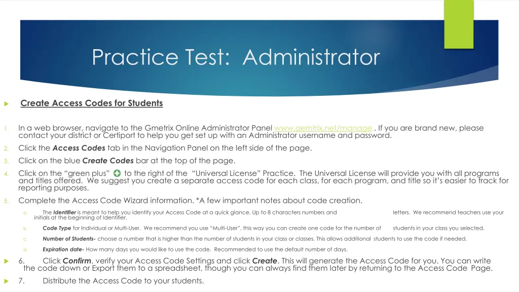 practice test administrator