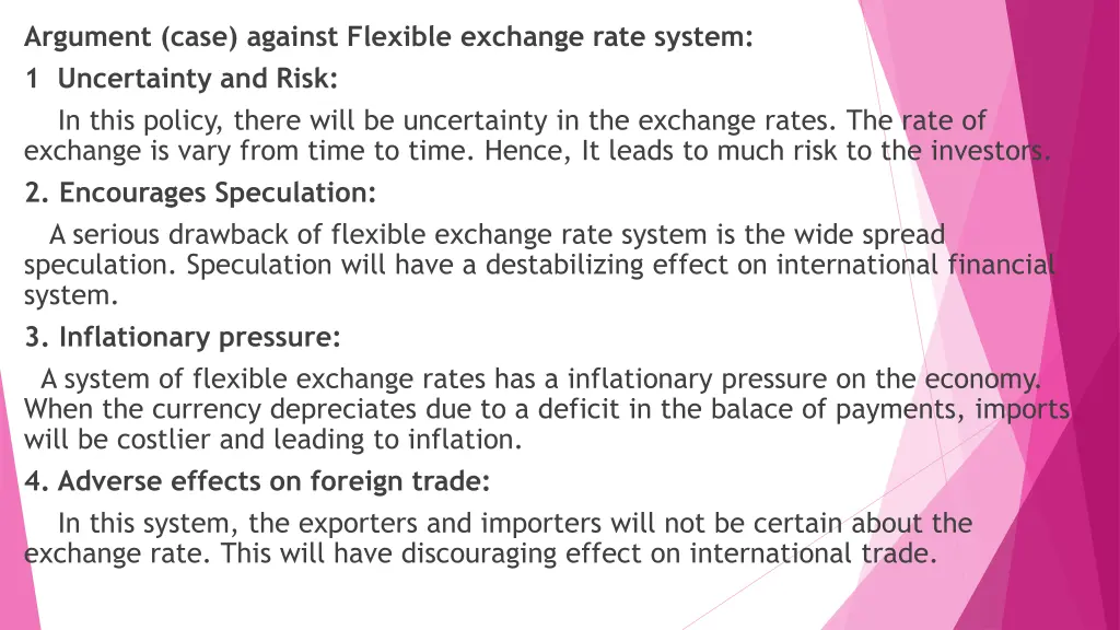 argument case against flexible exchange rate