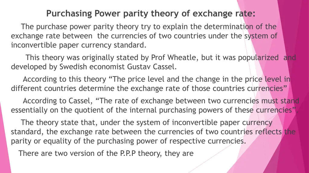 purchasing power parity theory of exchange rate