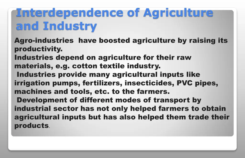 interdependence of agriculture and industry agro