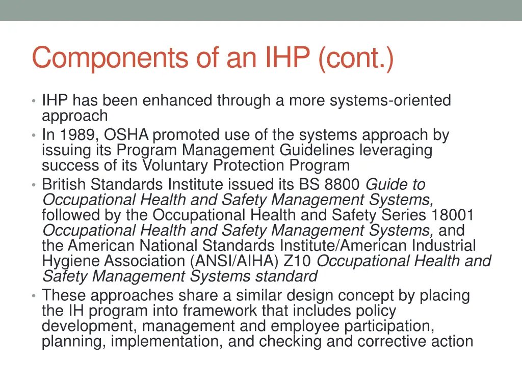 components of an ihp cont