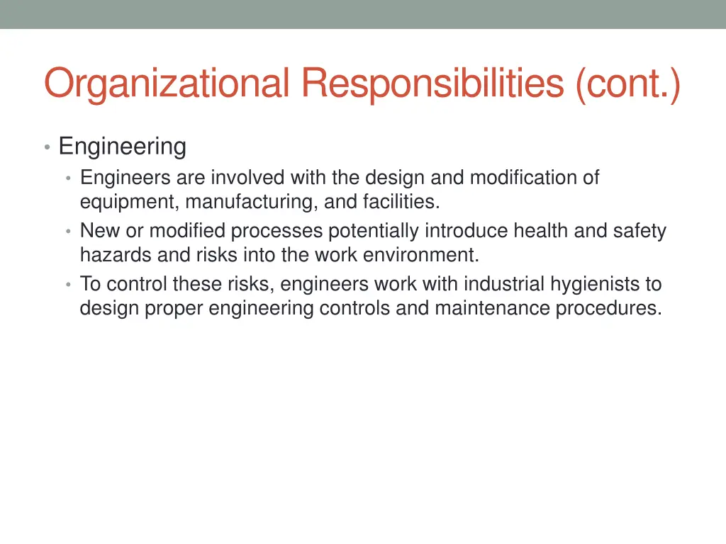 organizational responsibilities cont 2