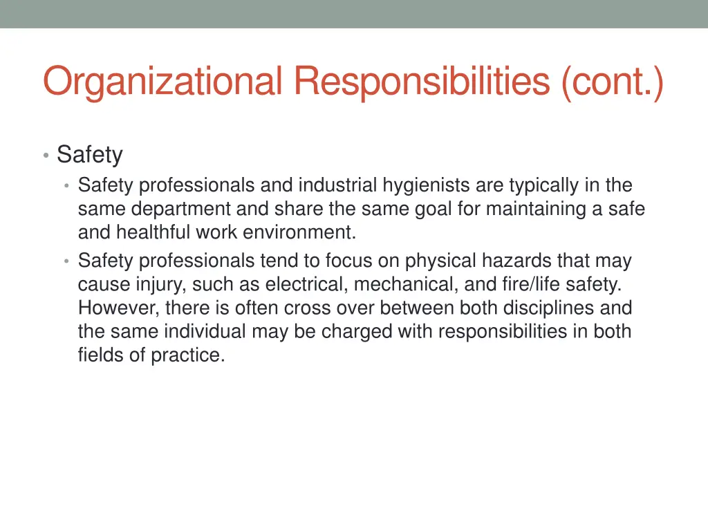 organizational responsibilities cont