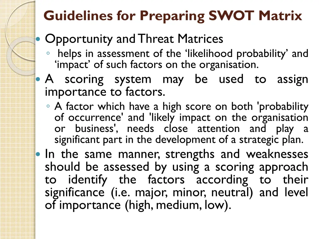 guidelines for preparing swot matrix