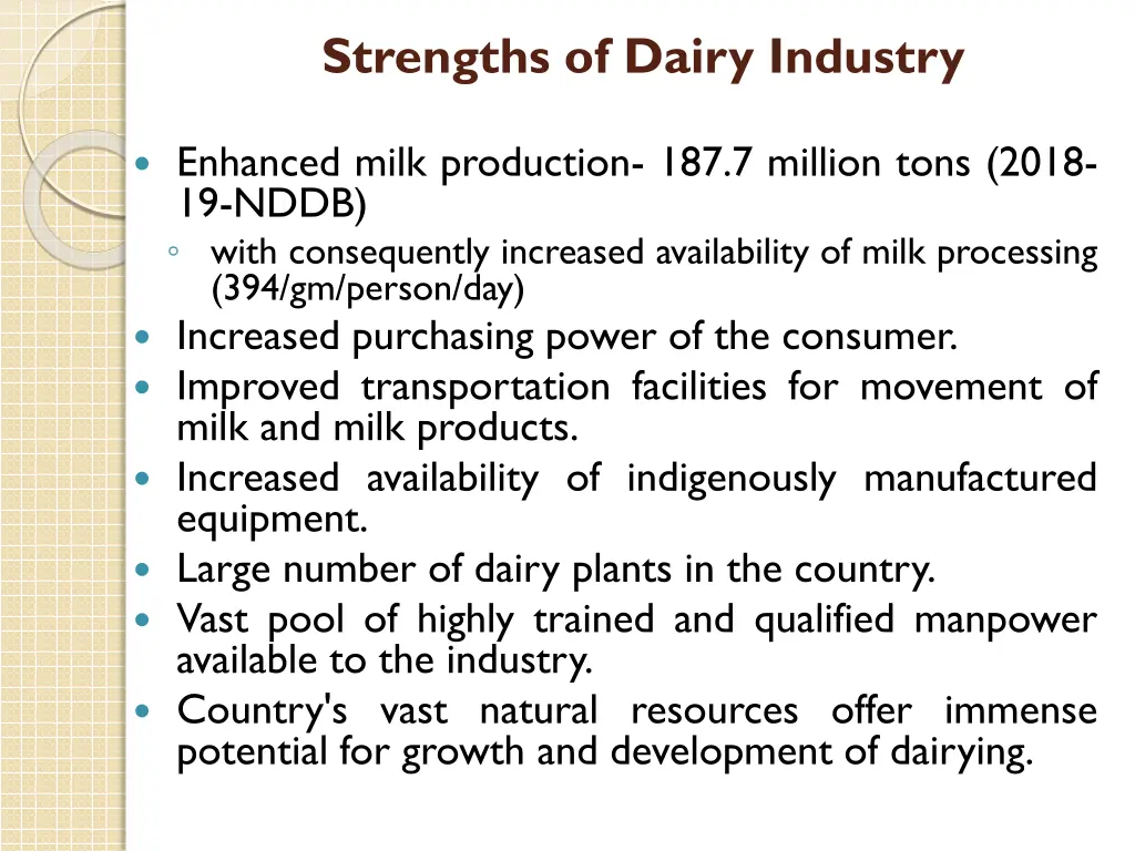 strengths of dairy industry