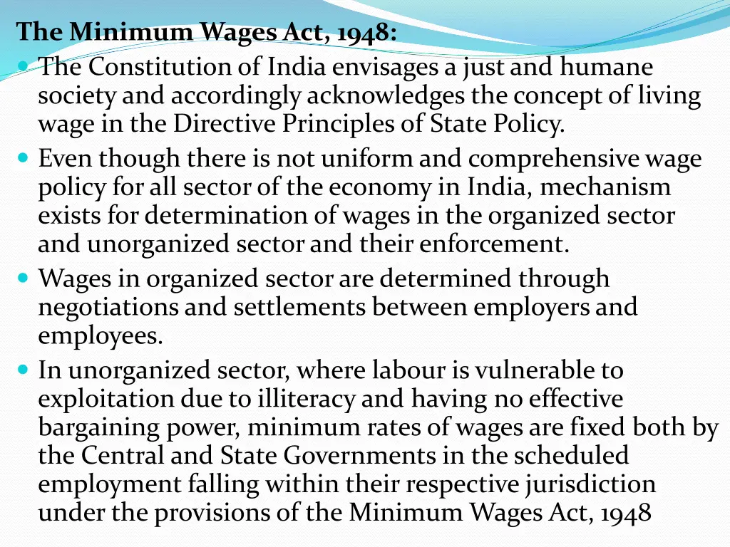 the minimum wages act 1948 the constitution