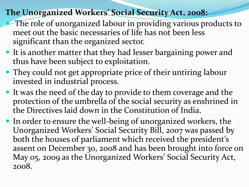 the unorganized workers social security act 2008